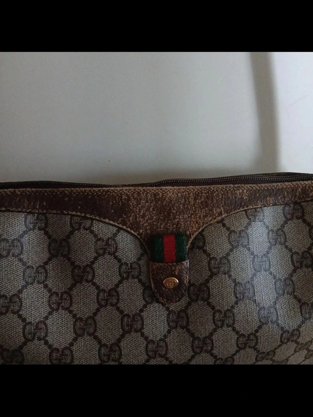 Gucci Brown Monogram Shoulder Bag with Green-Red Web Accent